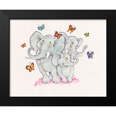 Elephants And Butterflies Black Modern Wood Framed Art Print by Bell, Bill