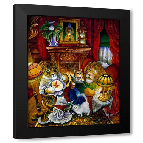 Lion Reading A Book Black Modern Wood Framed Art Print by Bell, Bill