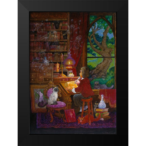 Taking Notes Black Modern Wood Framed Art Print by Bell, Bill