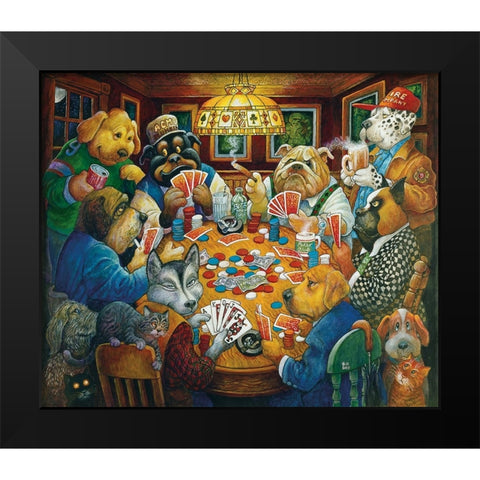The Poker Club Black Modern Wood Framed Art Print by Bell, Bill