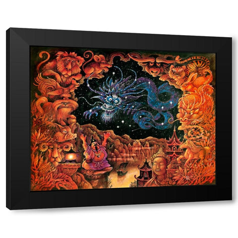 Zodiac Dragon Black Modern Wood Framed Art Print by Bell, Bill