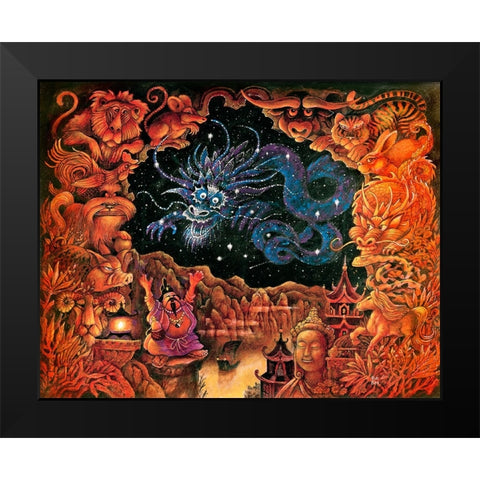Zodiac Dragon Black Modern Wood Framed Art Print by Bell, Bill