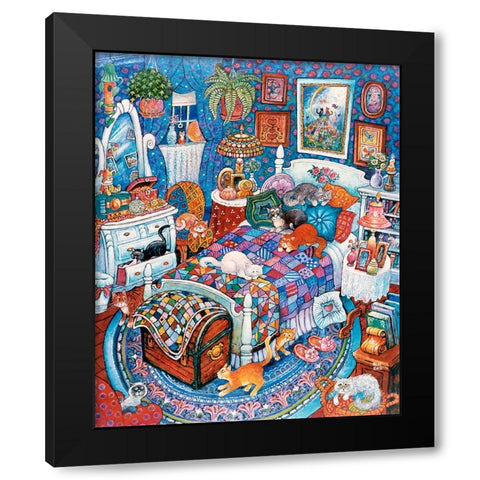 Blue Bedroom Cats Black Modern Wood Framed Art Print with Double Matting by Bell, Bill