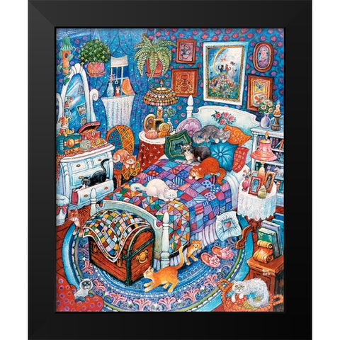 Blue Bedroom Cats Black Modern Wood Framed Art Print by Bell, Bill