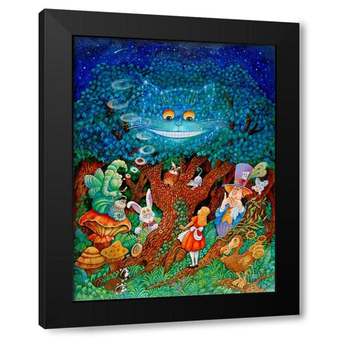 Alice And The Cheshire Cat Black Modern Wood Framed Art Print with Double Matting by Bell, Bill