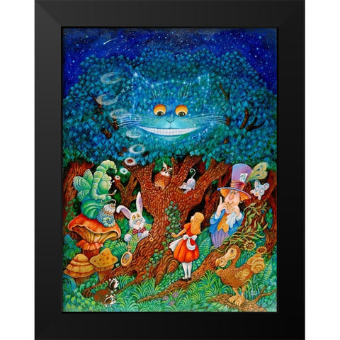 Alice And The Cheshire Cat Black Modern Wood Framed Art Print by Bell, Bill