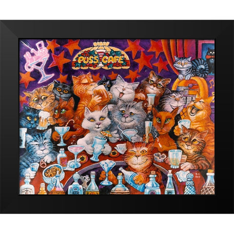 Puss Cafe Black Modern Wood Framed Art Print by Bell, Bill