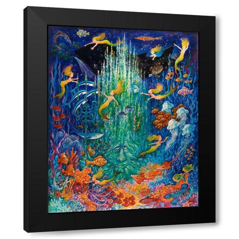 Neptune And The Mermaids Black Modern Wood Framed Art Print with Double Matting by Bell, Bill