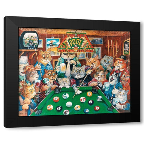 The Hustler ( Pool Cats ) Black Modern Wood Framed Art Print by Bell, Bill