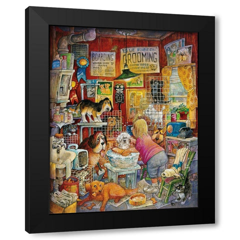 Blue Ribbon Groomer Black Modern Wood Framed Art Print by Bell, Bill