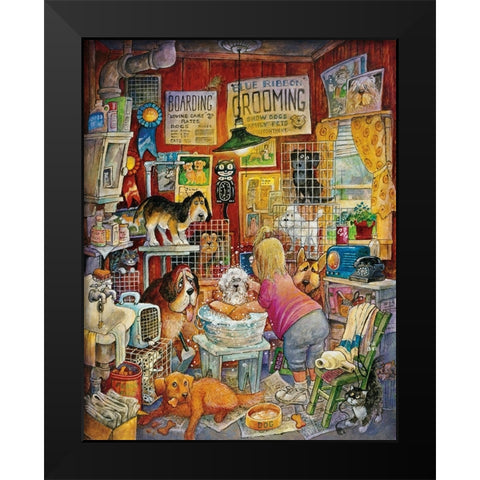 Blue Ribbon Groomer Black Modern Wood Framed Art Print by Bell, Bill