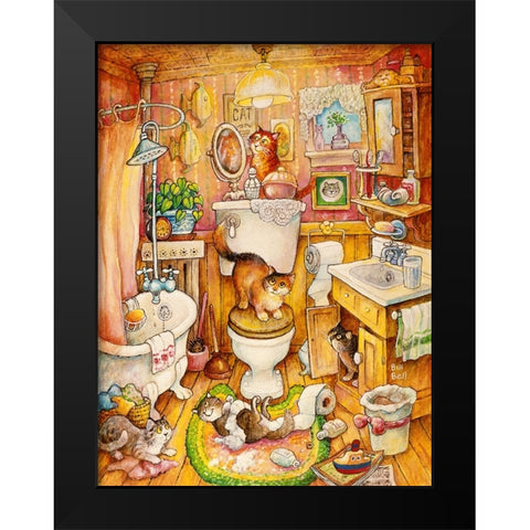More Bathroom Cats Black Modern Wood Framed Art Print by Bell, Bill