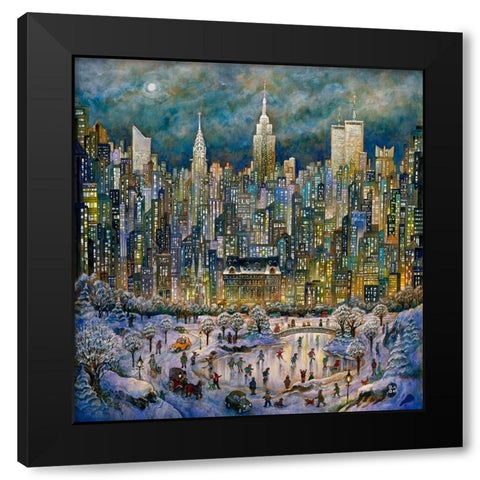 Snowtime In New York Black Modern Wood Framed Art Print by Bell, Bill