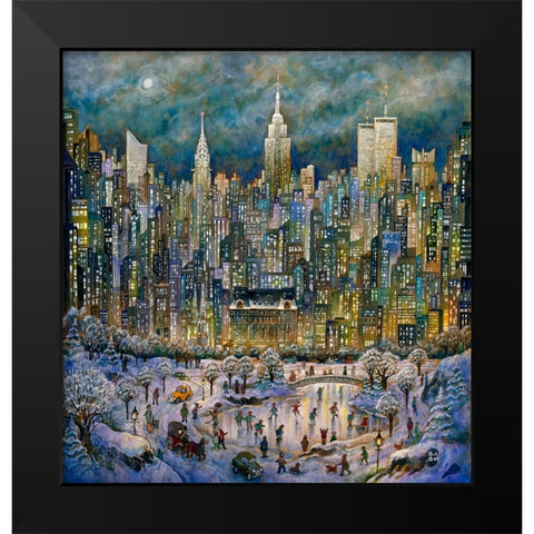Snowtime In New York Black Modern Wood Framed Art Print by Bell, Bill