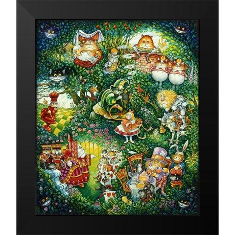 Alice In Pussycat Land Black Modern Wood Framed Art Print by Bell, Bill
