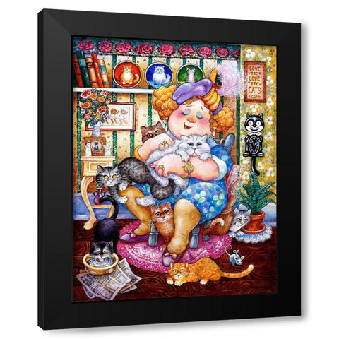 The Lady Who Loves Cats Black Modern Wood Framed Art Print with Double Matting by Bell, Bill
