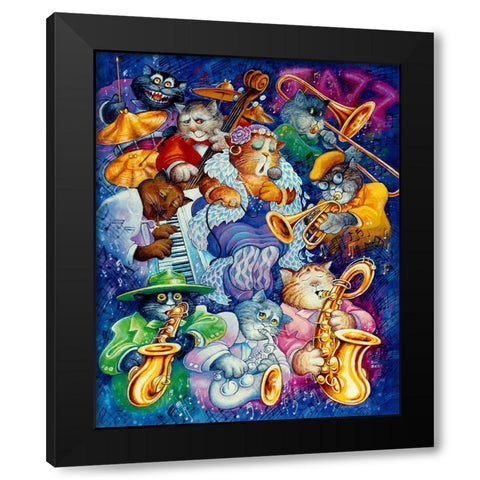 Jazz Cats Black Modern Wood Framed Art Print with Double Matting by Bell, Bill