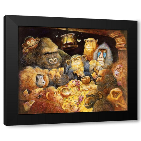 Noahs Poker Night Black Modern Wood Framed Art Print by Bell, Bill