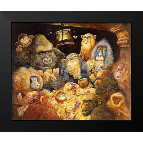 Noahs Poker Night Black Modern Wood Framed Art Print by Bell, Bill