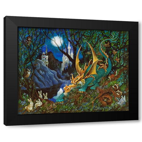 Moon Dragon Black Modern Wood Framed Art Print with Double Matting by Bell, Bill