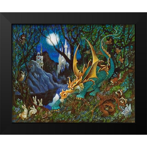 Moon Dragon Black Modern Wood Framed Art Print by Bell, Bill