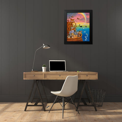 Noah And The Rainbow Black Modern Wood Framed Art Print by Bell, Bill
