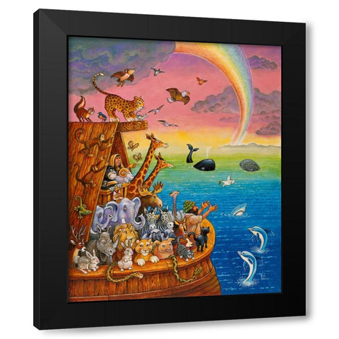 Noah And The Rainbow Black Modern Wood Framed Art Print by Bell, Bill