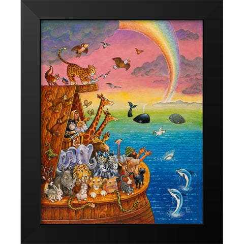 Noah And The Rainbow Black Modern Wood Framed Art Print by Bell, Bill