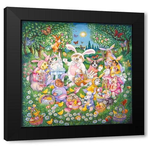 Easter Pups Black Modern Wood Framed Art Print with Double Matting by Bell, Bill