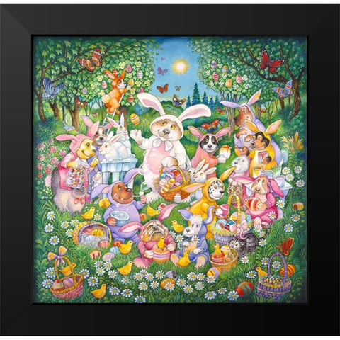 Easter Pups Black Modern Wood Framed Art Print by Bell, Bill