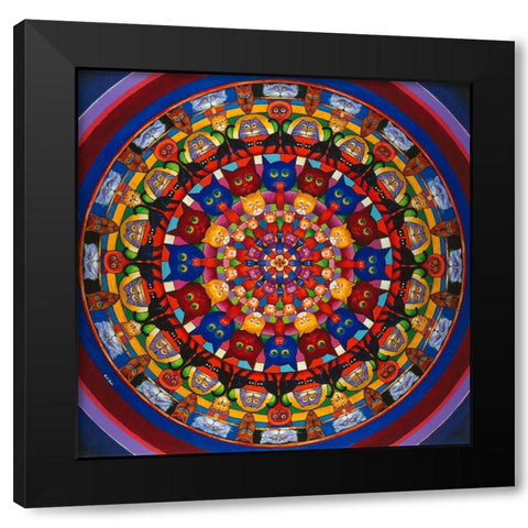 A Circle Of Cats Black Modern Wood Framed Art Print by Bell, Bill