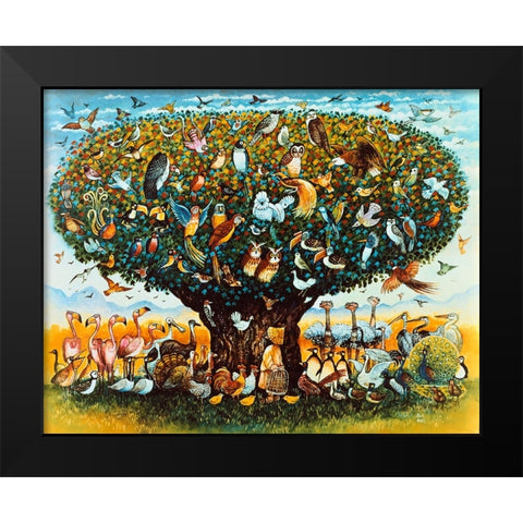 Noah And The Birds Black Modern Wood Framed Art Print by Bell, Bill