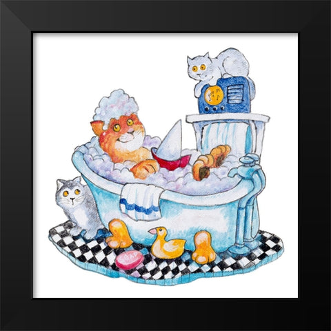 Bubble Bath Cat Black Modern Wood Framed Art Print by Bell, Bill