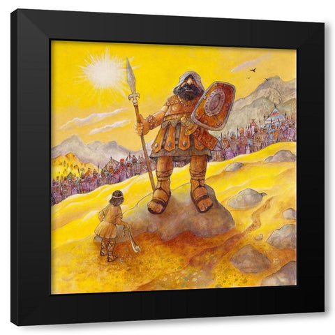 David And Goliath Black Modern Wood Framed Art Print by Bell, Bill