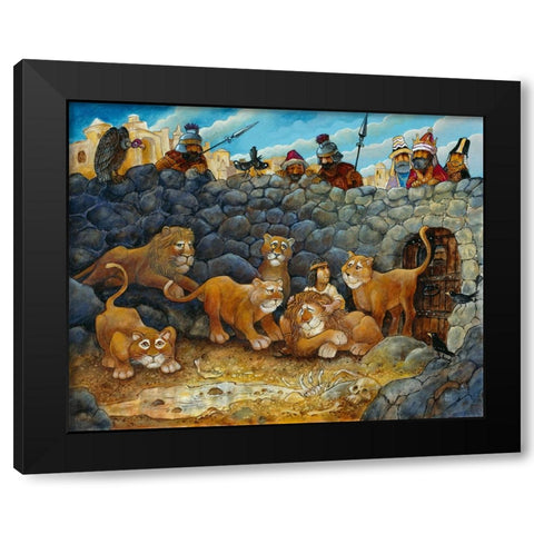 Daniel In Lions Den Black Modern Wood Framed Art Print by Bell, Bill
