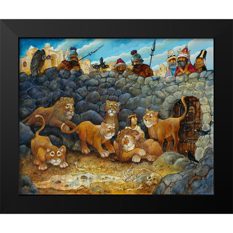 Daniel In Lions Den Black Modern Wood Framed Art Print by Bell, Bill