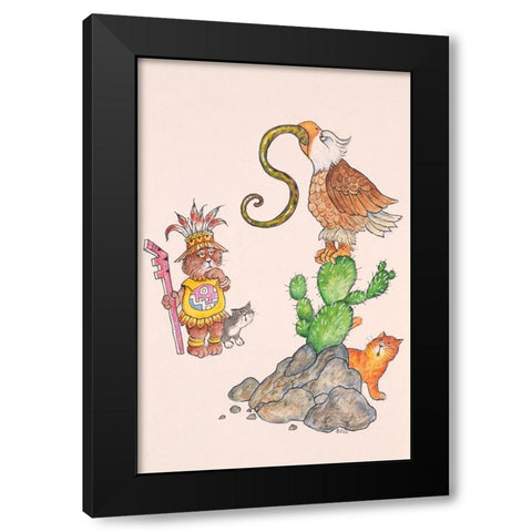 Cat History 2 Black Modern Wood Framed Art Print by Bell, Bill