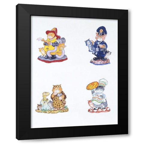 Cat History 3 Black Modern Wood Framed Art Print by Bell, Bill