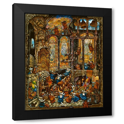 Holy Cats 2 W/ Nuns Black Modern Wood Framed Art Print by Bell, Bill