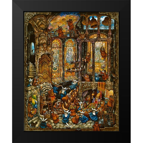 Holy Cats 2 W/ Nuns Black Modern Wood Framed Art Print by Bell, Bill