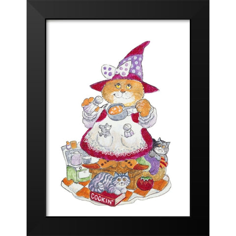 Cookin Cat Black Modern Wood Framed Art Print by Bell, Bill