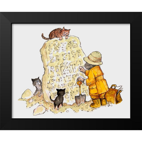 Cat Archaeology Black Modern Wood Framed Art Print by Bell, Bill