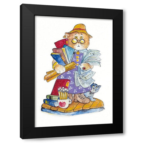 Teacher Cat Black Modern Wood Framed Art Print with Double Matting by Bell, Bill