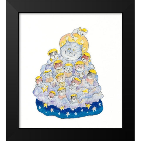 The Angel Cats Black Modern Wood Framed Art Print by Bell, Bill