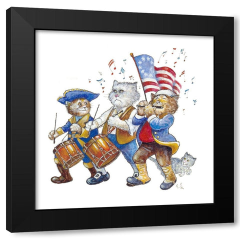 Revolutionary Cats Black Modern Wood Framed Art Print with Double Matting by Bell, Bill