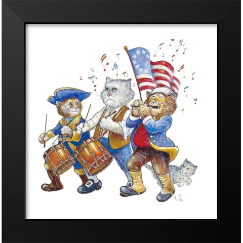 Revolutionary Cats Black Modern Wood Framed Art Print by Bell, Bill