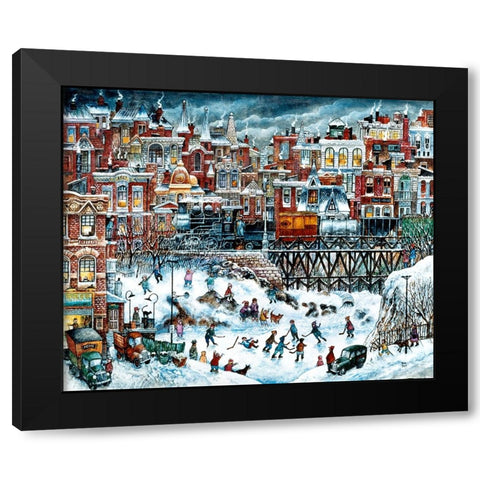 Hockey Night Black Modern Wood Framed Art Print with Double Matting by Bell, Bill