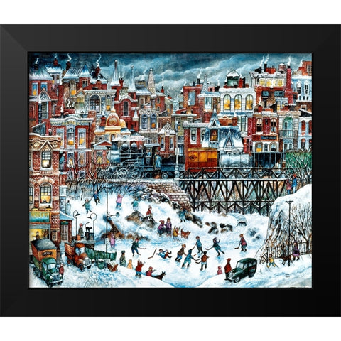 Hockey Night Black Modern Wood Framed Art Print by Bell, Bill