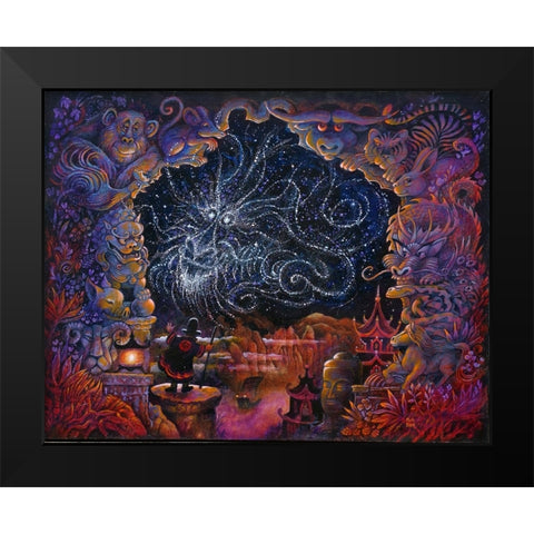 Dragon Chinois Black Modern Wood Framed Art Print by Bell, Bill