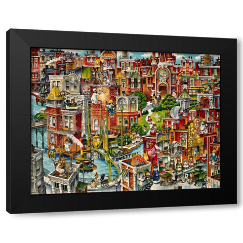 Cat City Black Modern Wood Framed Art Print by Bell, Bill